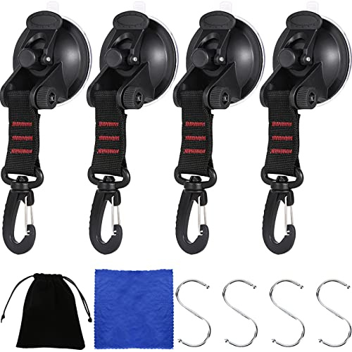 RUIJIE 4 Pezzi Ventosa per Campeggio Ancoraggio a Ventosa con Gancio di Fissaggio Ventosa Fissaggio Gancio a Ventosa per Bagagli,Ventosa Multifunzione per Auto,Tende da Campeggio(con 4 Gancio di S)