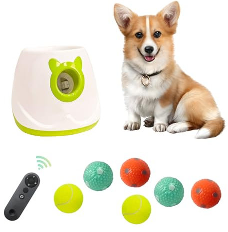 ptlsy Automatic Dog Ball Launcher Interactive Puppy Pet Ball Indoor Thrower Machine for Small and Medium Size Dogs, 3 Balls Included (2 inch) (White2, Remote)