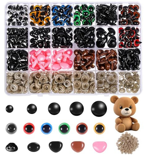 600 Stück Sicherheitsaugen für Häkeltiere, 6-14 mm Bunte Amigurumi Augen mit Unterlegscheiben, Sicherheitsaugen und Sicherheitsnasen zum Basteln für DIY Puppe Plüschtier