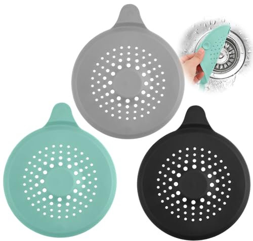 3 Stück Abflusssieb, RISVOWO Dusche Haarfänger Silikon, Universal Badewanne Abflussabdeckung, Abfluss Haarfänger mit Saugnäpfen für Küche, Dusche, Badewanne
