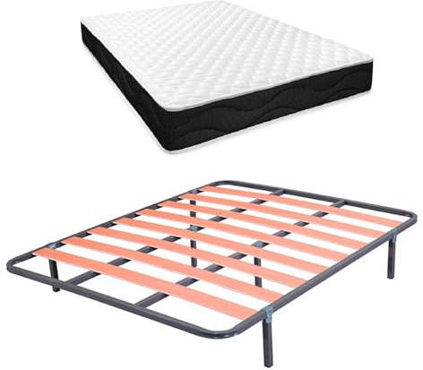 amuéblate Online - Cama Completa con Colchón Venus Reversible + Somier de Láminas Basic con 6 Patas Abrazadera, 150 x 190