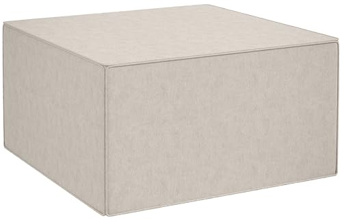 HOMCOM Pouf Poggiapiedi 2 in 1 con Rivestimento Rimovibile, Poggiapiedi in Tessuto Effetto Lino, Legno e Spugna, 75x75x41 cm, Beige