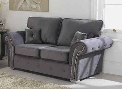 Ensemble canapé Hugo à dossier haut en velours peluche gris 3 places + 2 places + canapé d'angle