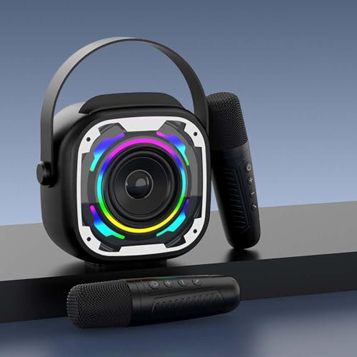 PKBD Mini Macchina Karaoke con 2 Microfoni per Bambini, Altoparlante Bluetooth Portatile con Supporto Telefono/Luci Dinamiche/Effetti Voce, Regalo per Ragazze e Ragazzi, nero