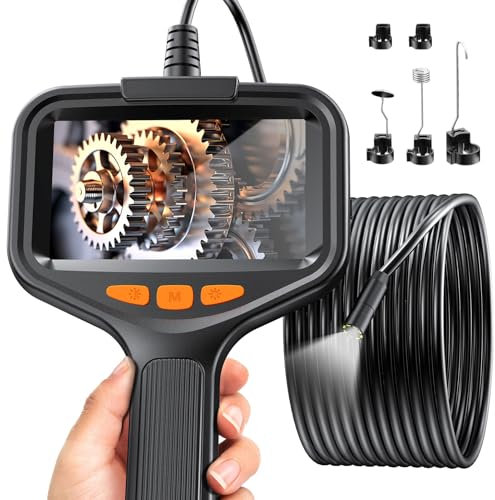 Lovcoyo 4.3 Camera Endoscopique, 1080 HD Camera Inspection Canalisation avec 8 LED Réglables,IP67 Étanche Endoscope Industriel Caméra, Caméra Endoscopique 16.5FT/5M, 2600mAh