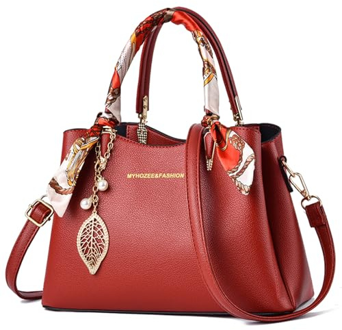Myhozee Borsa Da Donna Elegante Borse Tote Bag Borsetta in Pelle Borsa Mano Donna Borsa Donna Tracolla Media Lavoro Borsa a Spalla Donna con la Cerniera Rossa