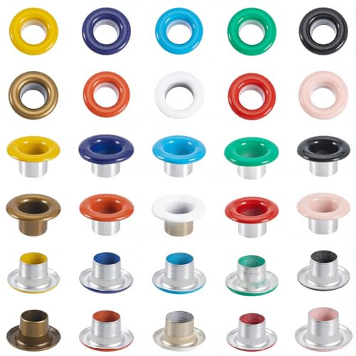 GORGECRAFT 200 lot D'Œillets Métalliques Bicolores pour Tissu Trou de 10mm Petits Œillets Auto Adhésifs en Fer Œillets Quicklet avec Rondelles pour Réparation de Perles Chaussures Cuir Toile Bricolage