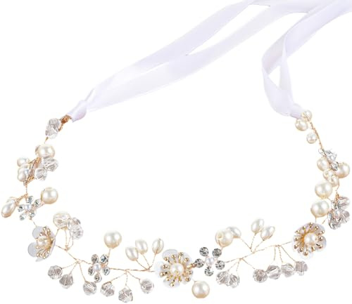 Pear Flower Girl Headpiece, Gold Flower Girl Hair Accessory with Rhinestones, Adjustable Hair Accessories For Girls for Wedding, Pageant, Photoshoot（Gold）