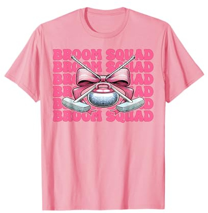 Broom Squad Curling Stone Player Girl Mom Coquette Bow T-Shirt