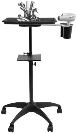 MEELRYD Plateau de salon sur roues avec support - Chariot de coiffeur - Chariot de manœuvre - Chariot de tatouage réglable en hauteur avec roulettes - Accessoires pour salon et spa - Noir