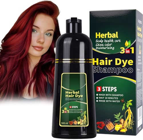 Virecose 500 ml Hair Dye Shampoo Rojo vino, Tinte Instantáneo para Hombres y Mujeres, Champú Color Tinte Pelo Champu Instantáneo