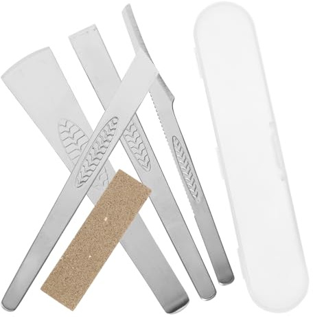 CTIRCHIU Juego de Herramientas de Pedicura para Pies Profesional de Acero Inoxidable, 4 Cuchillos para Cutículas Piedra de Afilar y Estuche Portátil, Adecuado para Eliminar Piel Muerta