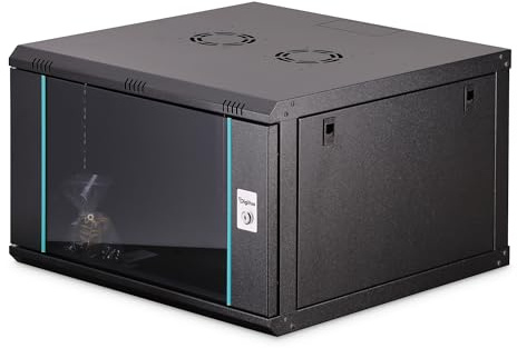 DIGITUS nätverksskåp – 19-tums rack 7U – Omontat – Väggmontering – 600 mm djup – 470 mm nyttodjup – 60 kg bärkraft – Glasdörr – Dynamic-N-serien – Svart