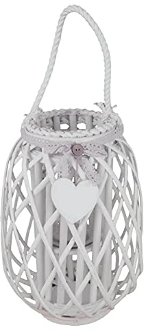 Lanterna In Vimini Bianca Diametro 28x45 Per Interno E Esterno, Portico, Porta Candela, Porta Fiori, Giardino Decorazioni