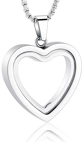 Zeqingjw Glass Cremation Jewelry Necklace with Heart Memorial Locket for Ashes - Stainless Steel Keepsake Urn Ashes Pendant
