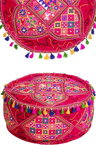 Runder Pouf Sitzpouf aus Baumwolle Bahri Pink ø 50cm Rund Mit Füllung | Sitzkissen Bodenkissen Kissen Orientalisch | Sitzpuff Hocker Sitzhocker Fusshocker bestickt als Orientalische Dekoration
