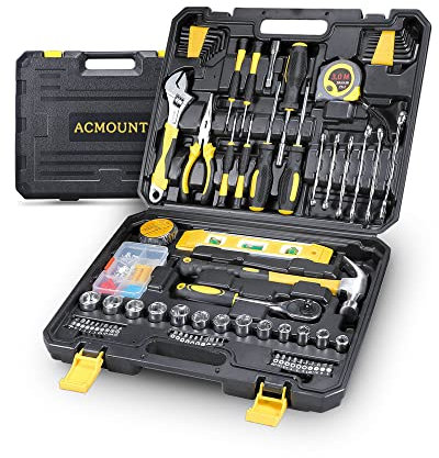 ACMOUNT Caisse a Outil, Malette Outils 145 Pièces Boite a Outils Complete, Kits d’Outils Valise Outils Portable avec Tournevis Clés à Cliquet pour la Réparation et l'entretien à Domicile Garage