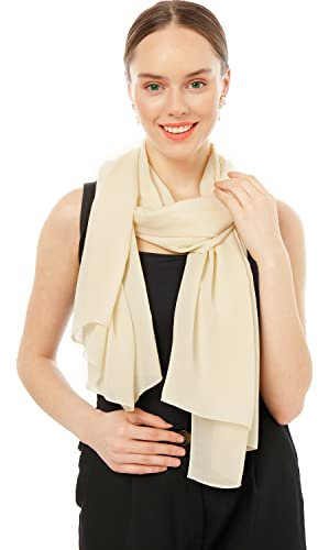Chiffon Schal Damen Helles Beige - Seidenweich und Federleicht - Eleganter Halstuch Schal - Polyester Tuch Halstuch Frühling Sommer - Pflegeleichtes Schaltuch - Damenschal Leicht (Helles Beige)