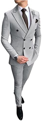 Drkobr Uomo Completo Doppio Petto 2 Pezzi Matrimonio Sposo Smoking Formale Giacca e Pantaloni Set