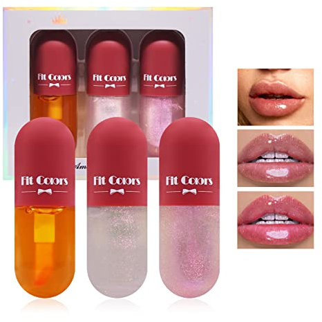 Horuili® Lip Plumper Set, Lip Booster, Lip Enhancer, 3 Stück Natural Lip Plumper, Mit Feinem Funkeln, Spendet Feuchtigkeit und Verblasst Lippenfältchen, Warm Sensation Farbwechselndes Lippenöl-Set