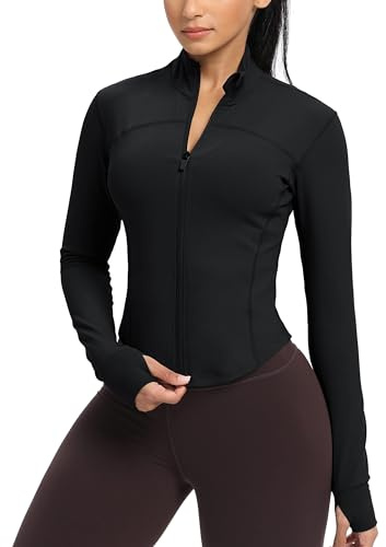 GYM RAINBOW Womens Zip Up Workout Jakcets Lightweight Slim Fit Running Athletic Jackets with Thumb Holes(#1 Black,Small)