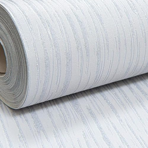 WALLPAPER EMPIRE Embossed Plain Light Grey Silver Glitter Blown Vinyl Textured
