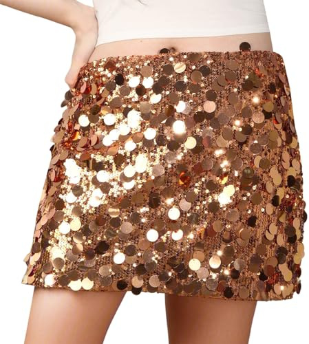 Paljettkjol glitter kjol damer paljetter minikjol glitter kjol magdans kort kjol glitterkjol klubbkläder festival kostym konsert dans fransar höft halsduk kjol för kvinnor och flickor, Guld b, L
