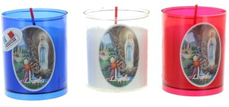 Lot de 3 bougies votives de Lourdes 6cm durée 20h - Bougie Votive - Culte Chrétien en Cire végétale