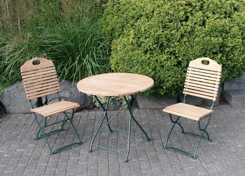 Kunibert Ensemble de jardin à bière modèle Baden Baden 1 A - Qualité brasserie - 1 table ronde de 77 cm + 2 chaises sans accoudoirs - Revêtement par pulvérisation vert