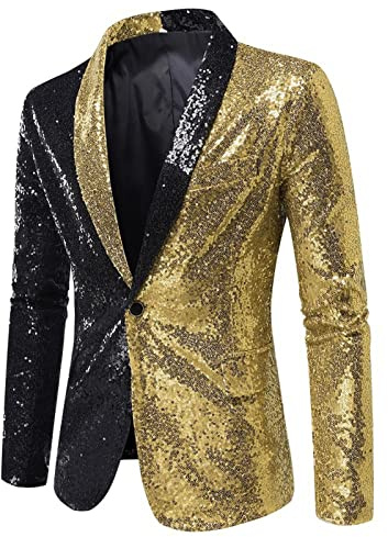 Mymyguoe Giacca da uomo con paillette, oro glitterato, slim fit, per matrimonio, smoking sportivo, casual, blazer One Button, X oro., M