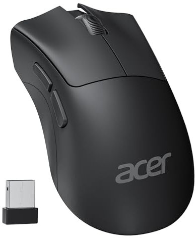 acer Funkmaus für Laptop, 1200 DPI Ergonomische Maus Kabellos für Büro mit 2,4GHz USB A Empfänger, 5 Tasten USB Funkmaus, Wireless Mouse Kompatibel mit PC, Laptop, Desktop - Schwarz