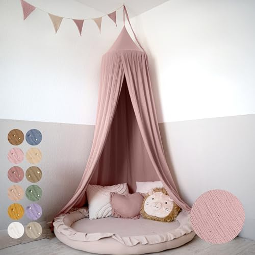 Lilimaus Baldakin barnrum med guldapplikation i 12 färger, 100 % bomullsmuslin, flickor och pojkar – babysänghimmel som babyrumsdekoration – gardin för barnsäng