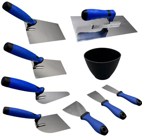 Profesius Verputzer Werkzeug Set 9 tlg. - Putzkelle, Maurerkelle, Gipserspachtel, Glättekelle, Stuckateurkelle, Malerspachtel | Maurerkellen Set Maurer Fliesenleger Putzwerkzeug Set