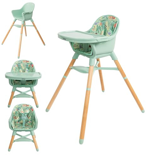Nuby Chaise Haute 4-en-1 avec plateau amovible – De 6 mois à 3 ans – Chaise évolutive pour les repas – Supporte jusqu’à 27 kg – Plantes
