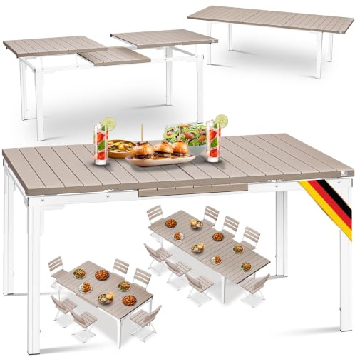 KESSER® Gartentisch ausziehbar Esstisch 180/240x90cm erweiterbar bis 8 Personen Ausziehtisch mit pulverbeschichtetem Stahl-Gestell & HDPE Tischplatte Wetterfest & UV-Beständig
