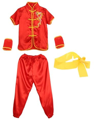 HGZLQKD Chinese Traditional Wushu Costume Kung Fu Uniform Exercise Clothing Set Apparel for Comfortable Dragon Embroidery, Red 150
