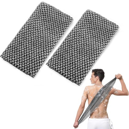 2 st. exfolierande handduk, exfolierande duschhandduk lång dusch skrubber för kvinnor och män rengöring löddrar bort död hud spa (svart)