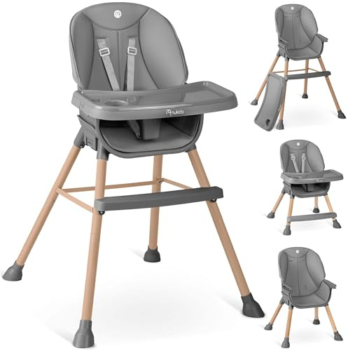 Nukido Hochstuhl Baby Kinderhochstuhl Verstellbar mit abnehmbarem Tablett ab 6 Monaten bis 15 kg Grau Tilo