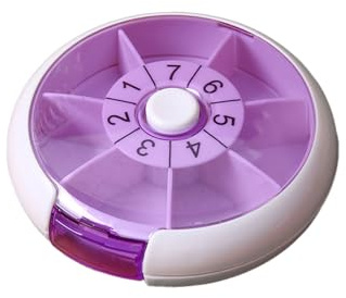 Auriselle Boîte à Pilules Rotative 7 Jours avec 7 Compartiments Ronde et Portable pour le Stockage de Médicaments et de Comprimés dans Une Boîte à Pilules, Violet