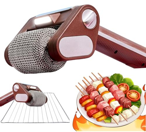 Limpiador eléctrico de barbacoa sin cerdas, limpiador de barbacoa eléctrico, 350 rpm, recargable, luz LED, cabezal extraíble, limpiador de barbacoa de acero inoxidable, utensilios de cocina para