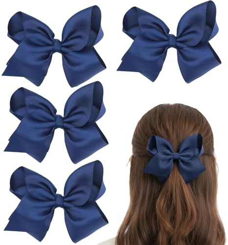 4 Pcs Blue Bow Hair Clip, Navy Bows Satin Silky French Bowknot Hairpin