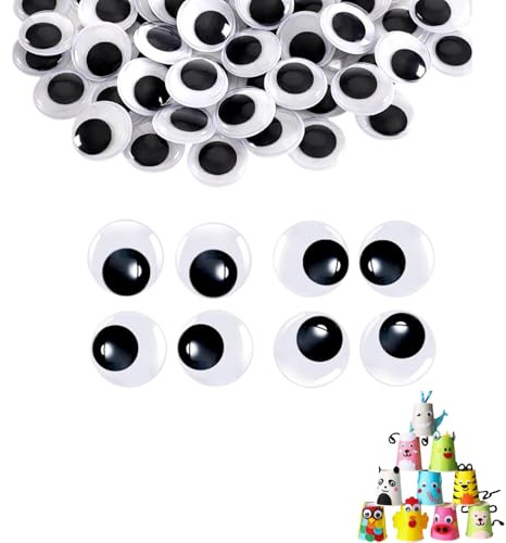 QLK 30mm Yeux Mobiles Autocollants, 50 PCS Adhésifs Wiggle Rondes Noir en Plastique Gommettes Yeux pour DIY Craft Scrapbooking Accessoires Doll Making Toys