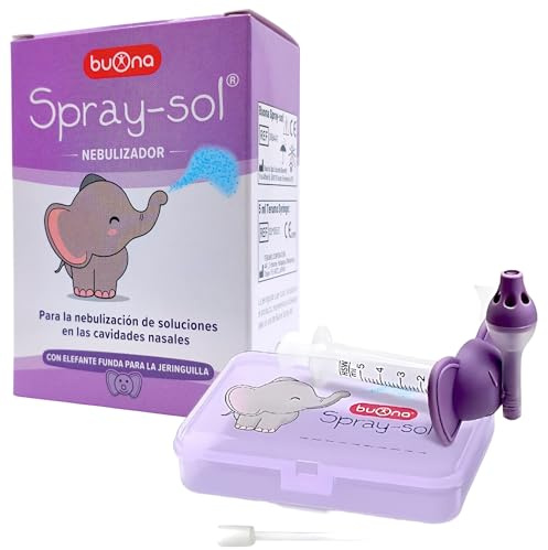 Buona Spray-Sol Nebulizador Nasal Infantil y Adultos - Dispositivo para Lavado Nasal y Aerosolterapia con Jeringa, Cánula y Funda de Elefante - Alivio de Congestión y Mocos
