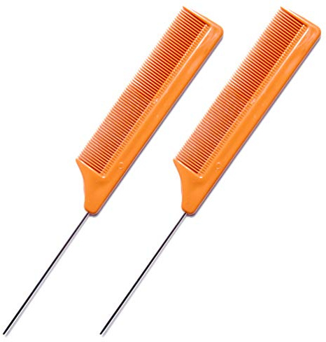 LUXXII (2 Pack) 8 Brown Rat Tail Stainless Steel Pintail Comb Fine-tooth Hair Comb - Heat and Chemical Resistant For All Hair Types