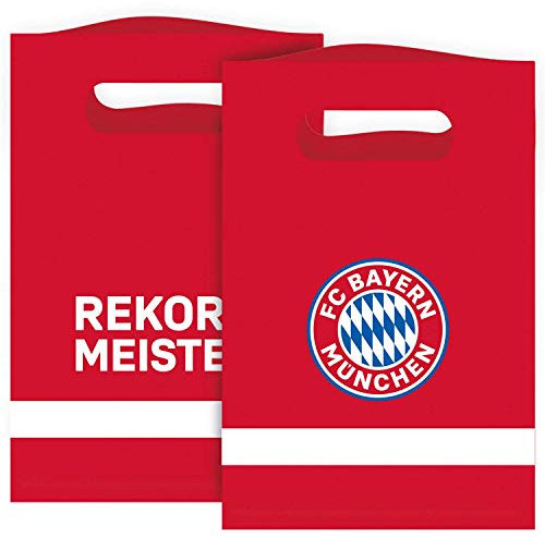 Amscan 9906512 - FC Bayern München Papiertüten, 8 Stück, Größe 15,8 x 23,6 cm, mit Logo, Rekordmeister, Geschenktasche für Geschenke oder Give-Away, mit Trageschlaufe