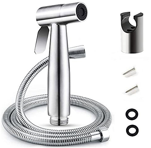 Bidet Set mit Handbrause Schlauch und Halter Edelstahl Wandhalterung mit 2 Dichtungen für WC Hand Duschkopf Brause Waschbecken