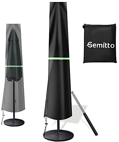 GEMITTO Couverture de Parasol, Housse Protection pour Parasol, Housse de Parasol Jardin, Nouvelle 420D Protege Parasol avec Perche Télescopique et Bande Magique, Imperméable, Anti-UV-240 x 57 x 57 cm