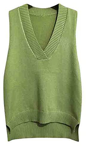 Dawwoti Women V Neck Sweater Vest Sleeveless Jumpers Sweatshirt Layered Knit Gilets Waistcoat Top (One Size UK-12 Green)