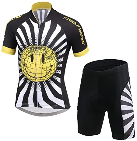 Amur Leopard Maillot de Ciclismo Niños Niñas Conjunto Traje Ciclismo Camiseta de Manga Corta + Pantalones Cortos de Secado Rápido, Sonríe, XL/10-11 Años