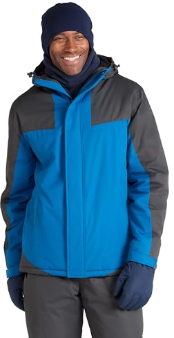 Mountain Warehouse Dusk Mens Ski Jacket - Water Resistant Fleece Lined Rain Coat with Snow Skirt, Adjustable Hood & Cuffs - For Skiing, Snowboarding & Outdoors Blue L